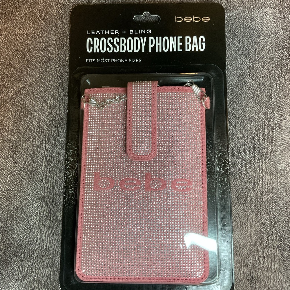 Bebe Leather + Bling Crossbody Phone Bag in Pink and white & Coral New & Sealed - Picture 10 of 11